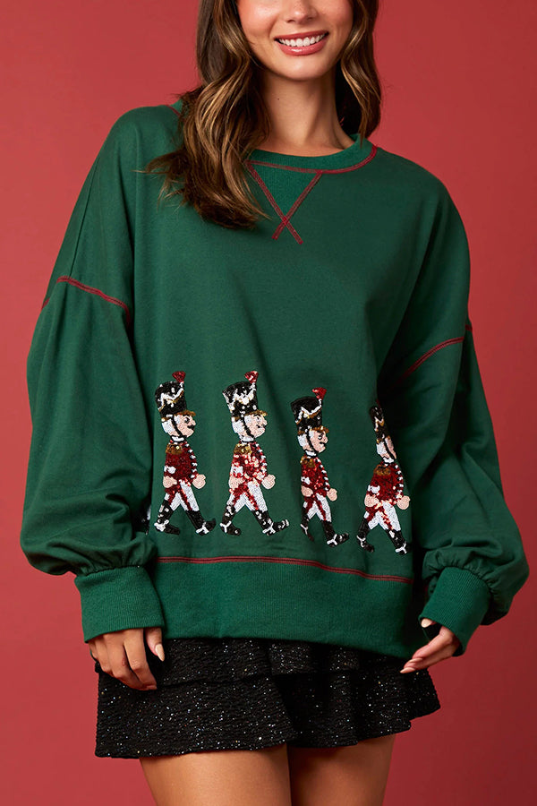 Christmas Soldier Sequined Long Sleeve Sweatshirt