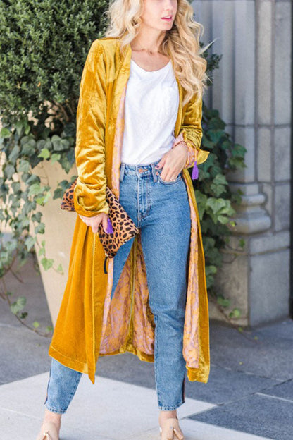 Velvet Cardigan Buttonless Outerwear Sweater