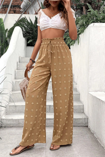 High Waist Jacquard Wide Leg Pants Trousers
