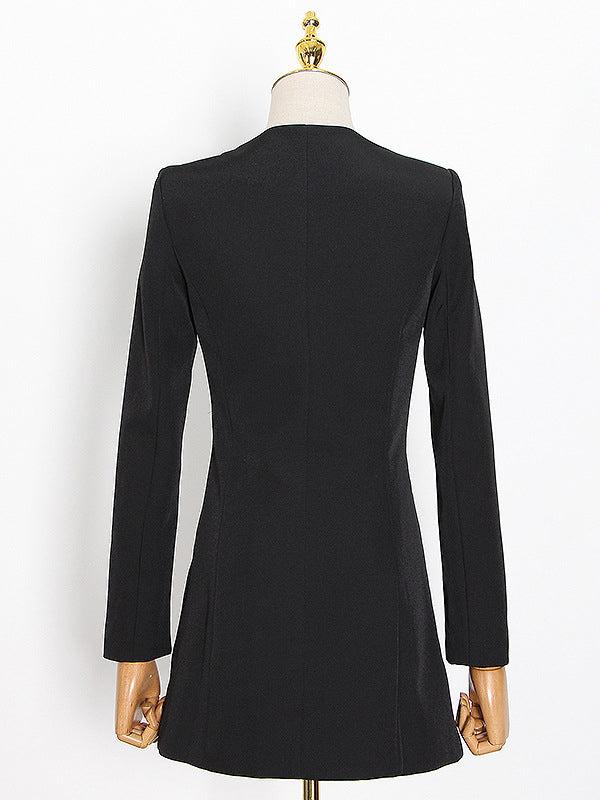 A-line High Waisted Buttoned Pockets Shoulder Pad Square-neck Blazer Mini Dresses