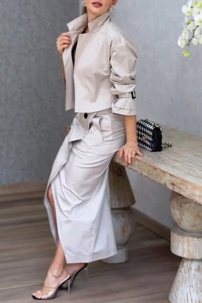 Lapel Jacket & Split Skirt Two-piece Set