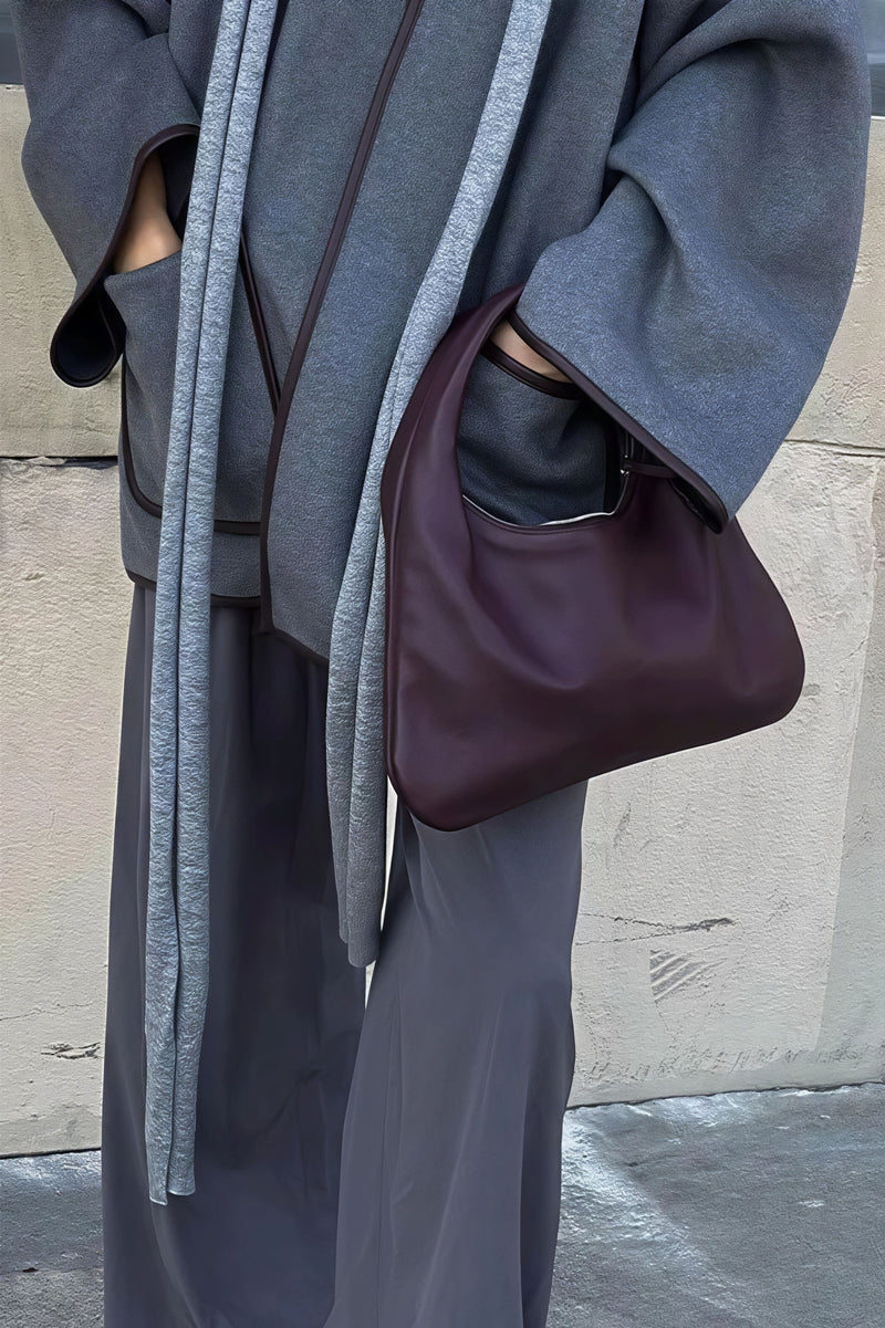 Leather Pieced Two-tone Belted Coat