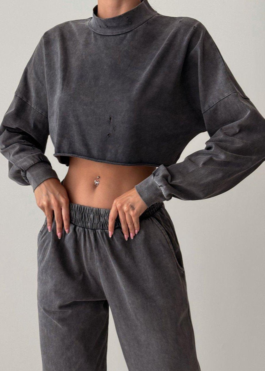 Urban Luxe - Cropped Turtleneck Two-piece Set