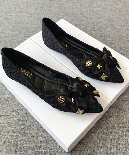 Black Bow Splicing Flat Shoes Pointed Toe