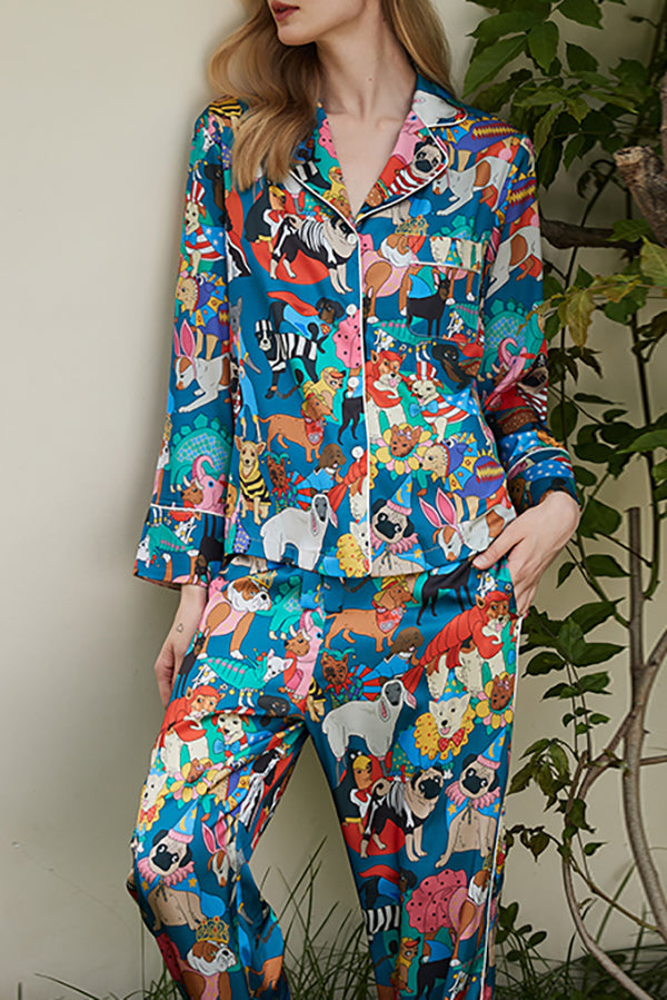 Halloween Dog Print Home Long Sleevestwo Piece Set