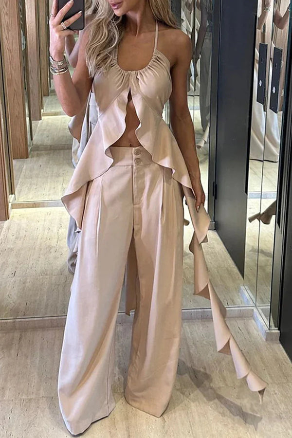 Backless Flounce U Neck Sleeveless Two Pieces