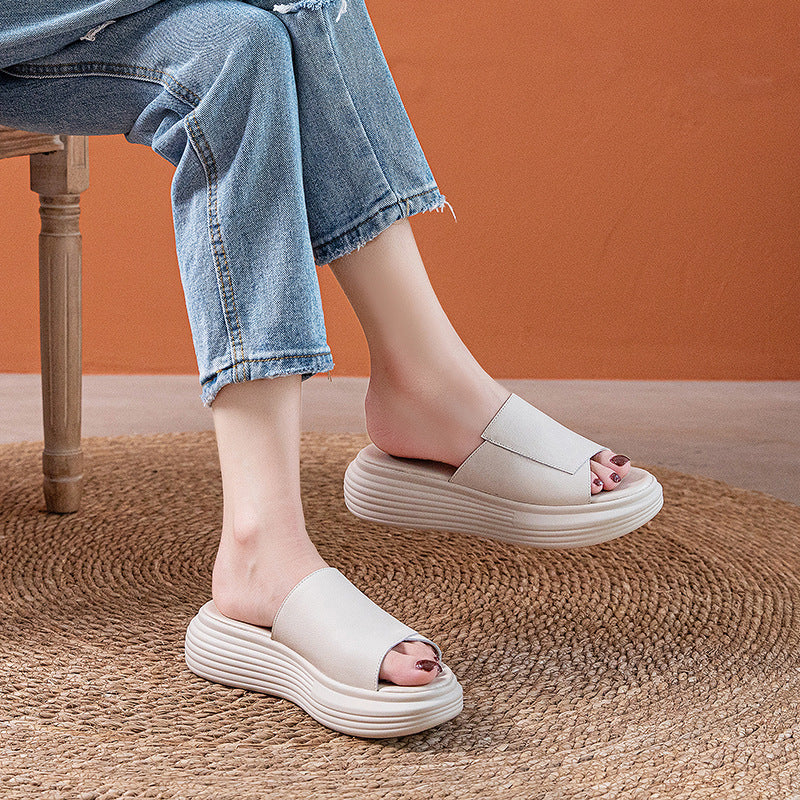 Flat Leather Slippers for