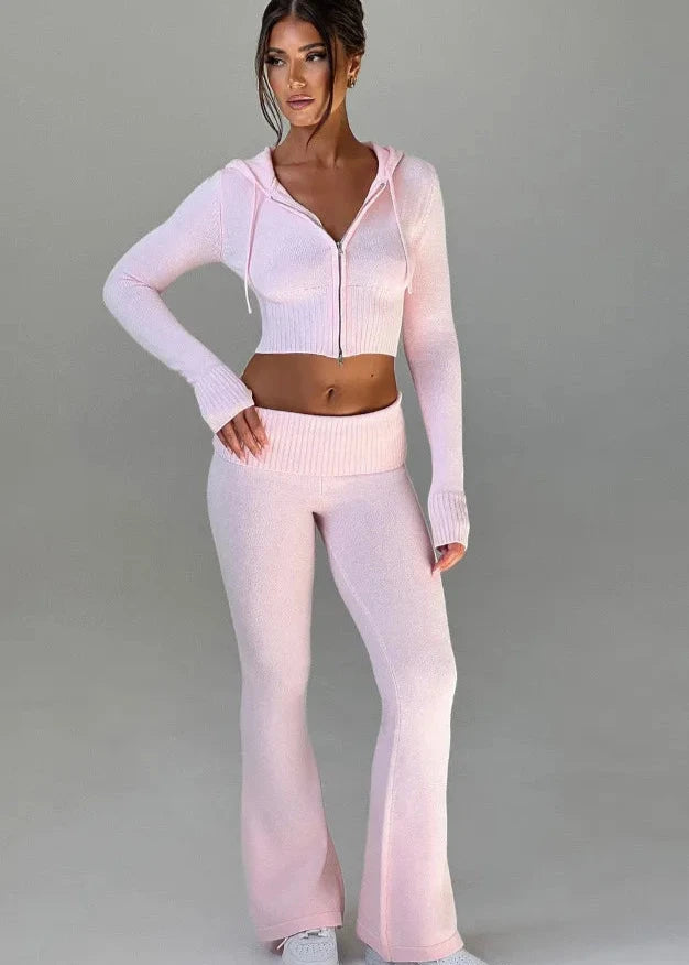 Bliss Knit - Fitted Hoodie and Flare Pants Set