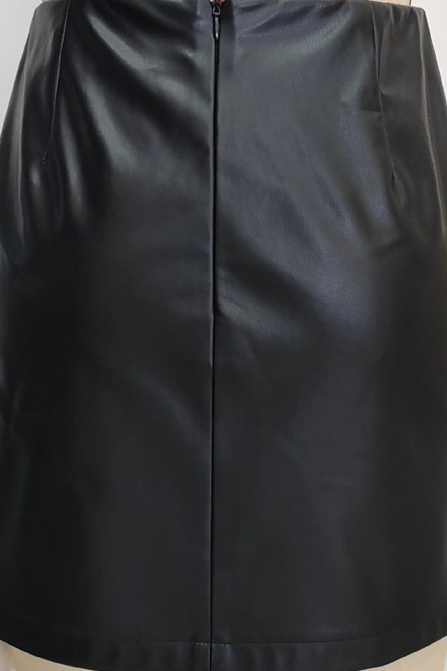 Pu Leather Studded High Waist a Line Mini Skirt