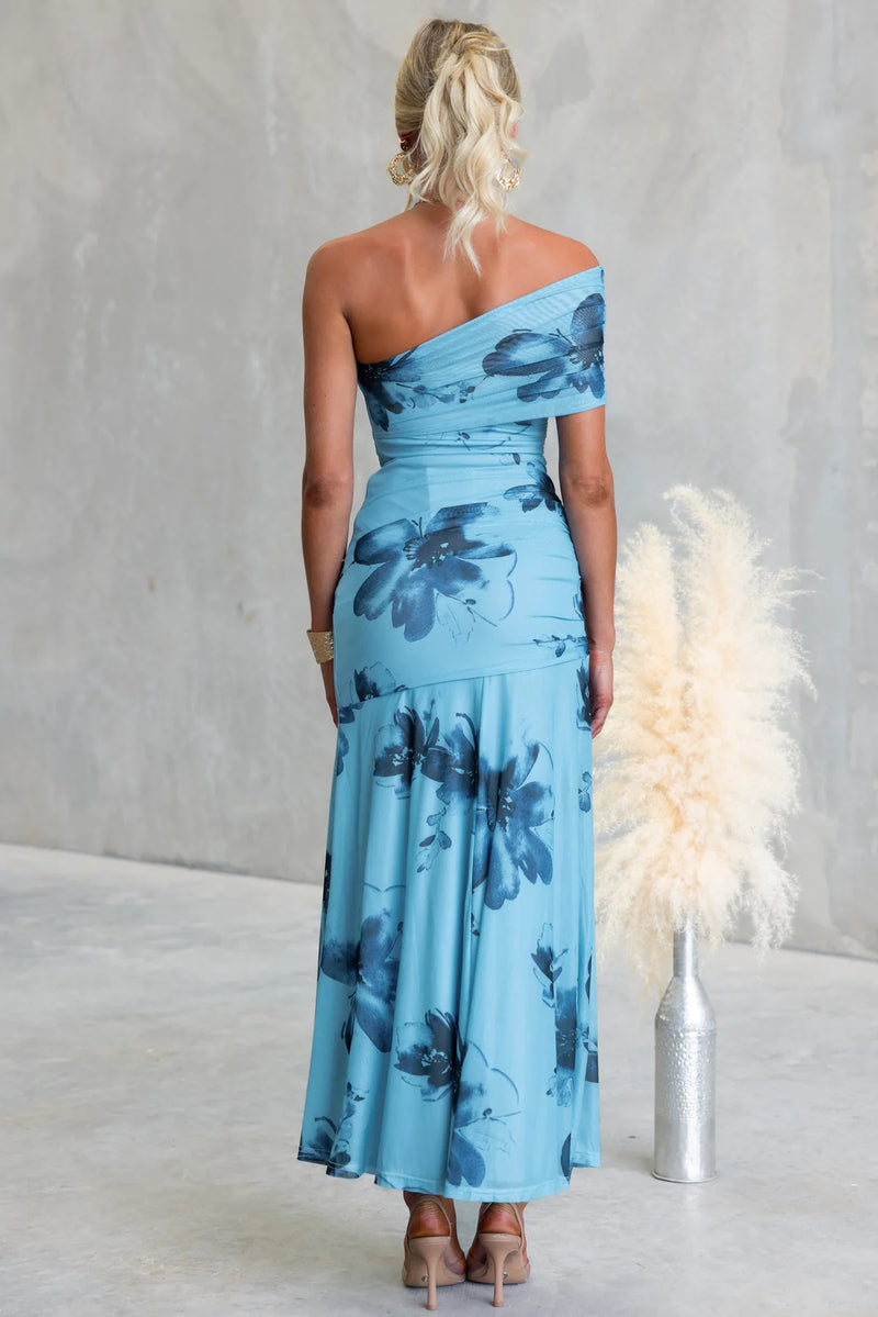 Print One-shoulder Ruched Maxi Dress