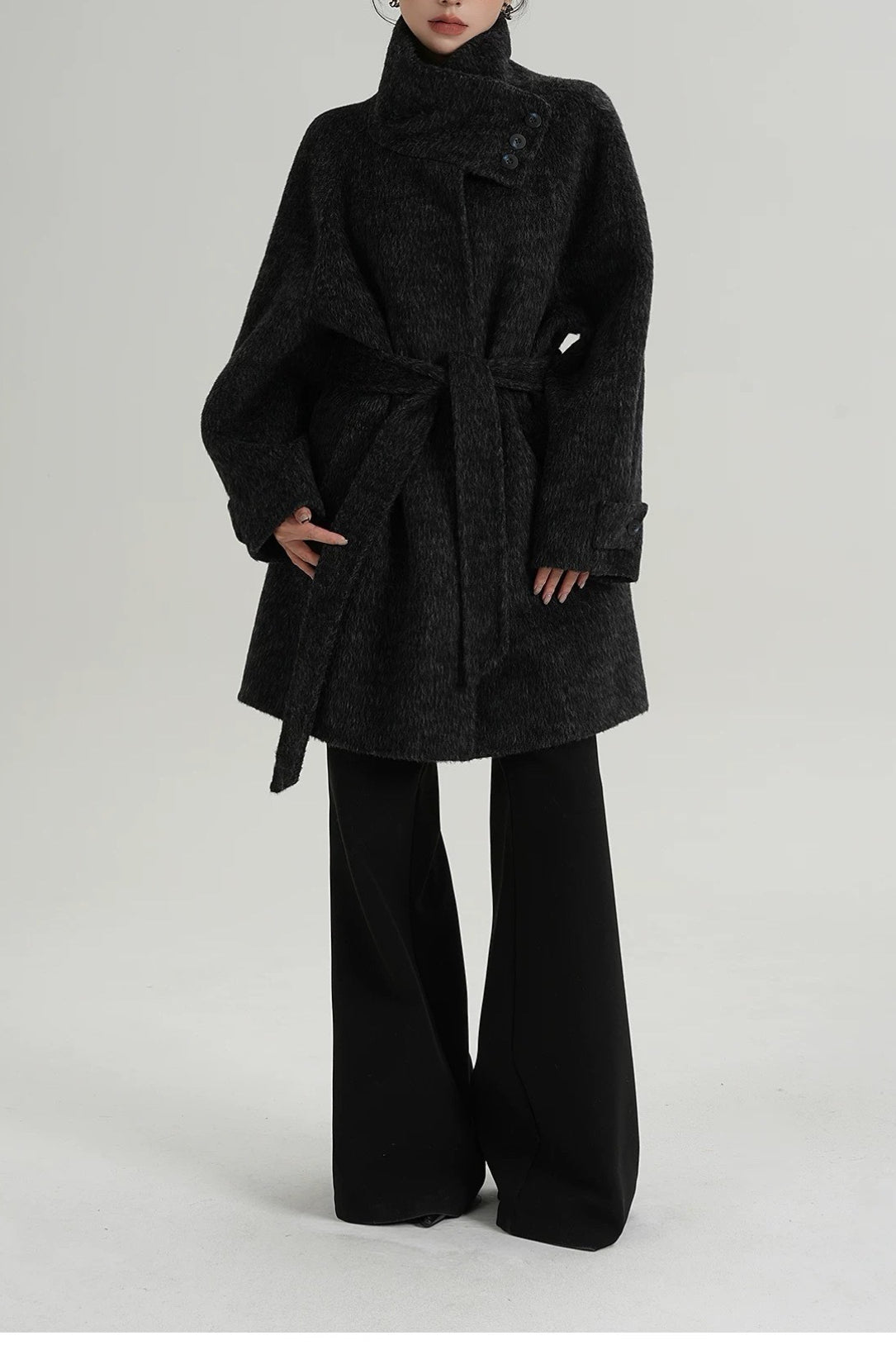 Wool Warm Loose Mock-neck Coat