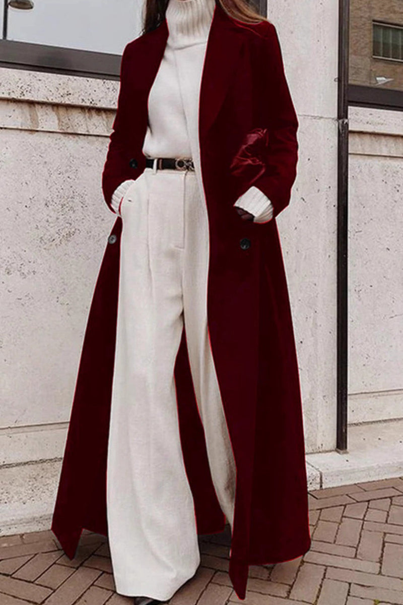 Warm Wool Color Long Overcoat