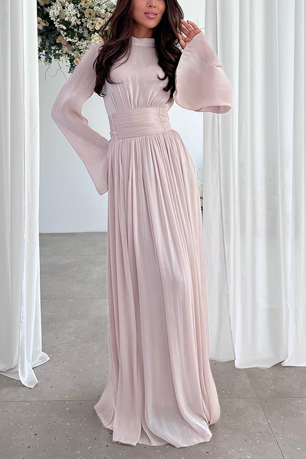 Stylish and Waist-tie Back Pleated Maxi Dress