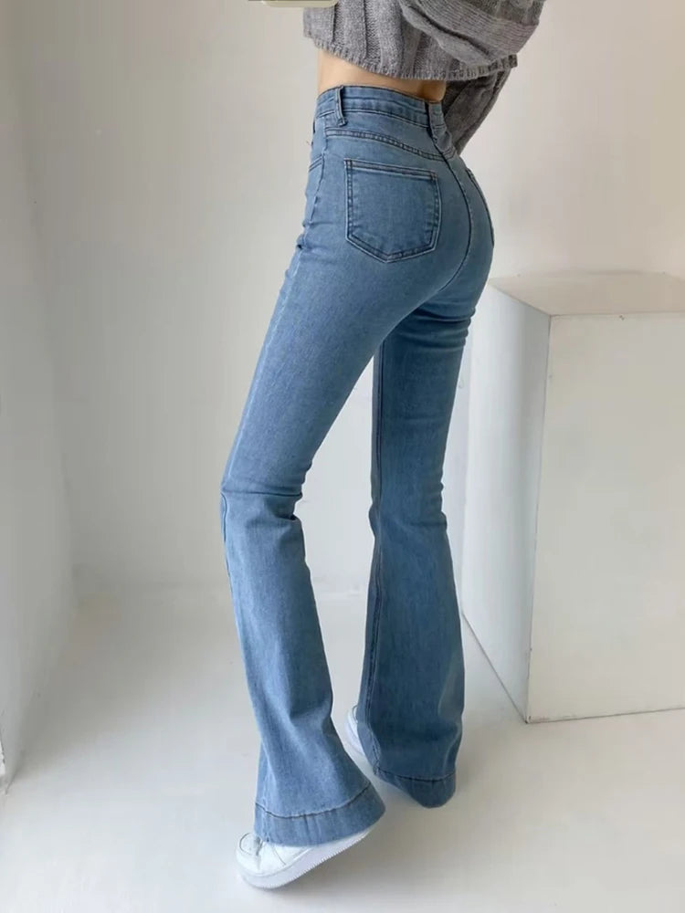 Flare Jeans Summer Bodycon Long Denim Pants Blue Elastic Y2k Trousers High Waisted Jeans