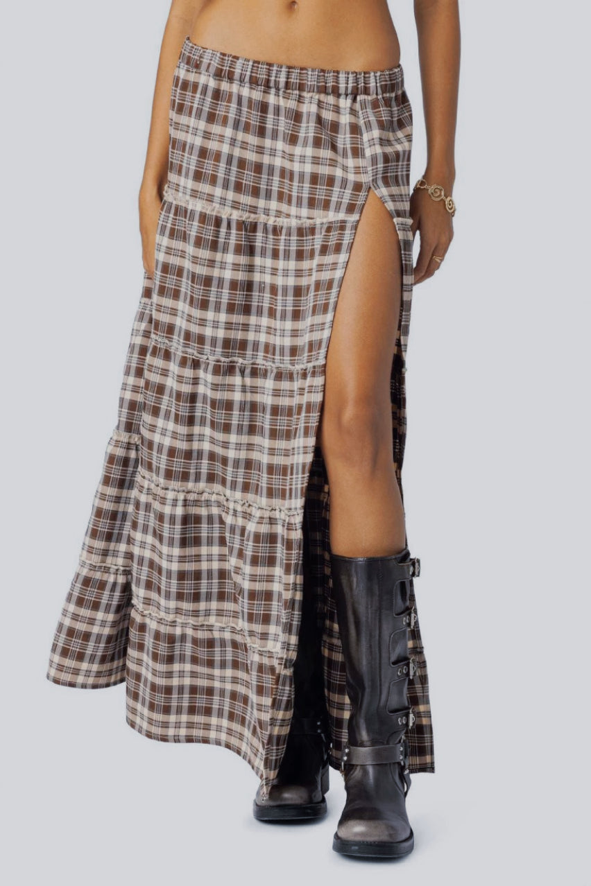 Colorblock Plaid A-line Skirt