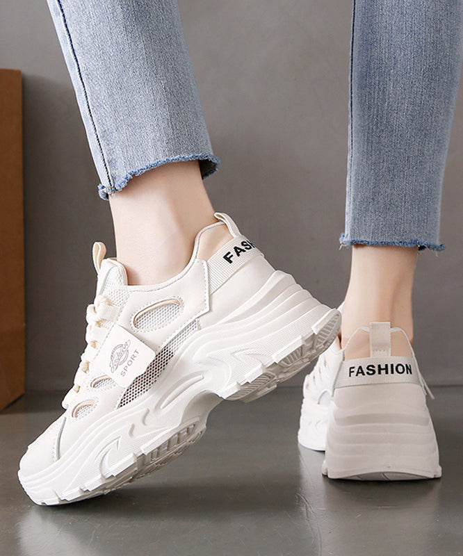 Black Platform Breathable Mesh Splicing Flats Lace Up