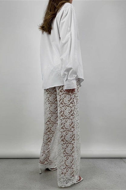 Lace Cutout Paneled High-rise Straight Pants
