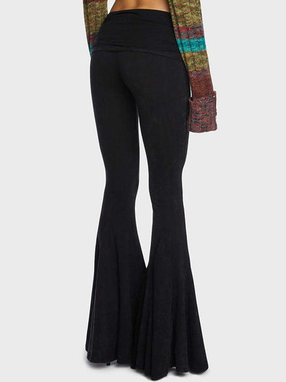 Black Mid Rise Flare Leg Pants