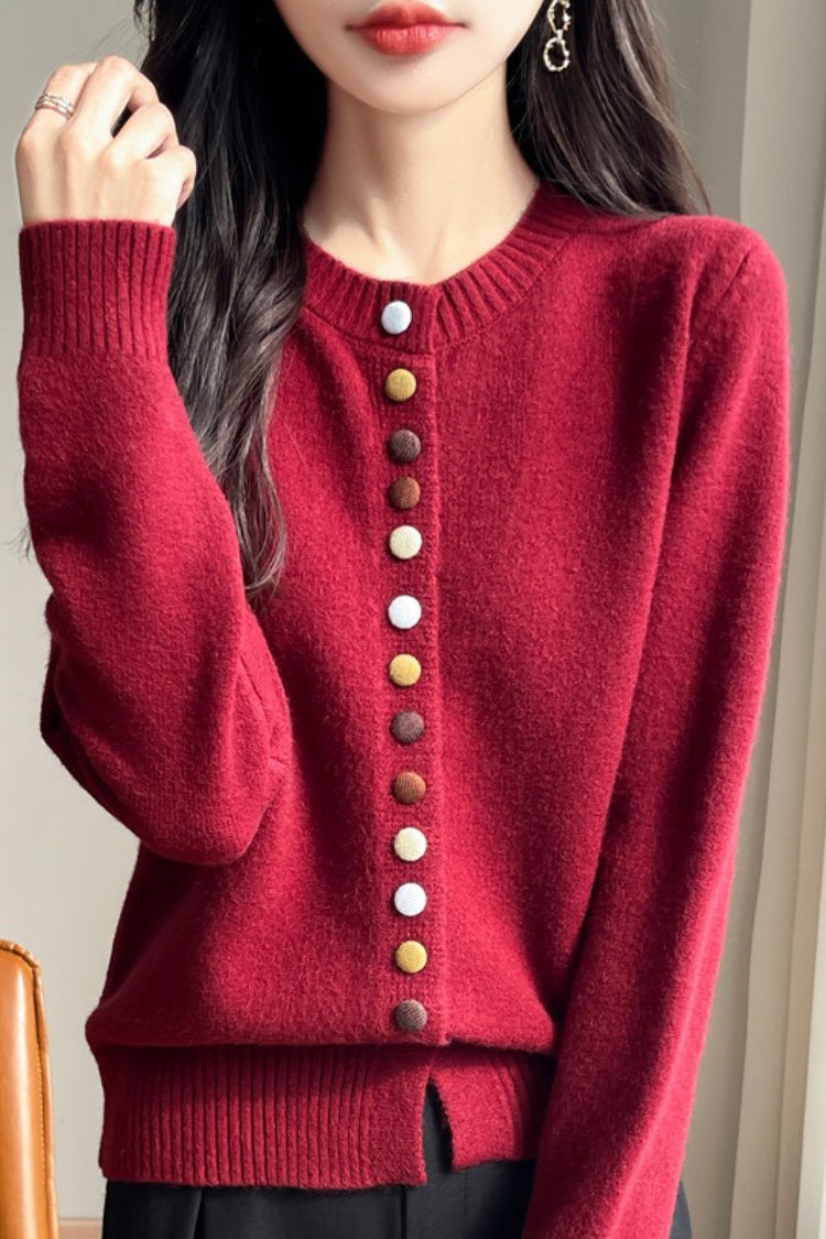Color Button Velvet Cardigan