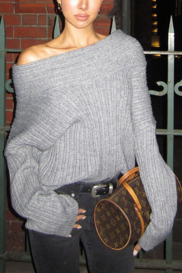 Fashionable Irregular Collar Loose Knitted Sweater