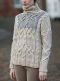 Chunky Knit Floral Pattern Women's Aran Sweater artswardrobe