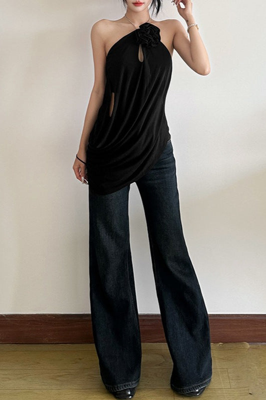 Loose Flowy Halter Backless Blouse