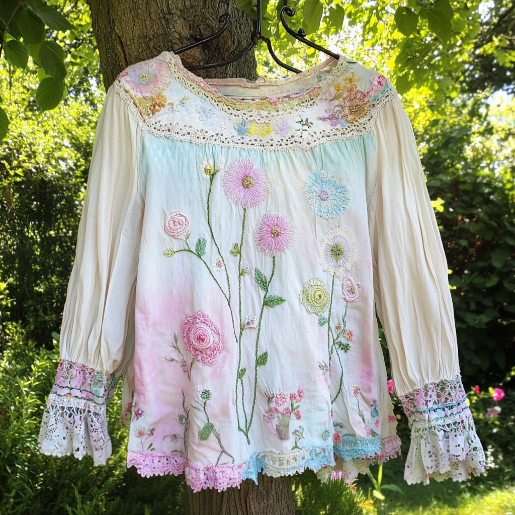 Bohemian Rose Floral Gradient Linen Shirt elevenforest