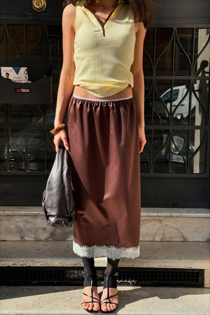 Lace Trim A-line Maxi Skirt