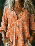 Women's Floral Pattern Art Print Casual Cotton Linen Shirt