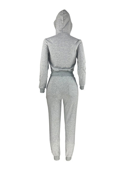 Simple Two Piece Set Sporty Long Sleeve Zipper Design Top Hooded Collar Broken Heart Print Female Tracksuit Set