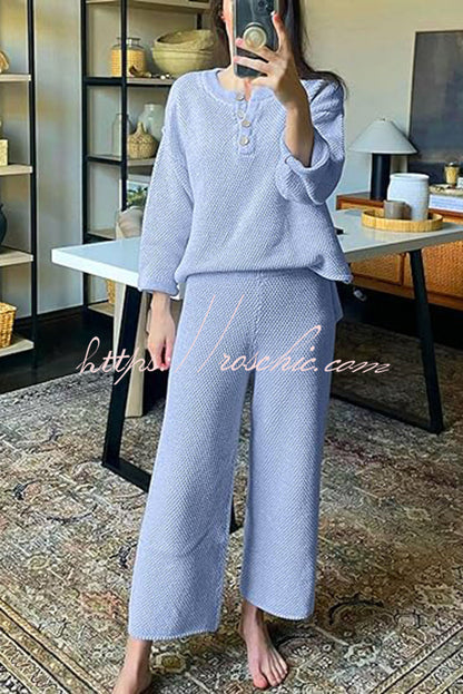 Heather Hailey Color Button V Neck Top and Pant Two Piece Set