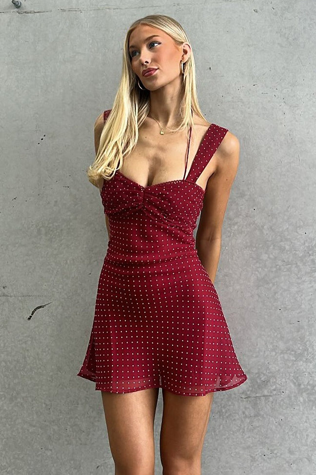 Chiffon Polka Dot Backless Tie Mini Dress