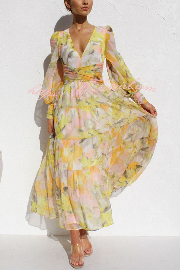 Olena Abstract Balloon Sleeves Maxi Dress