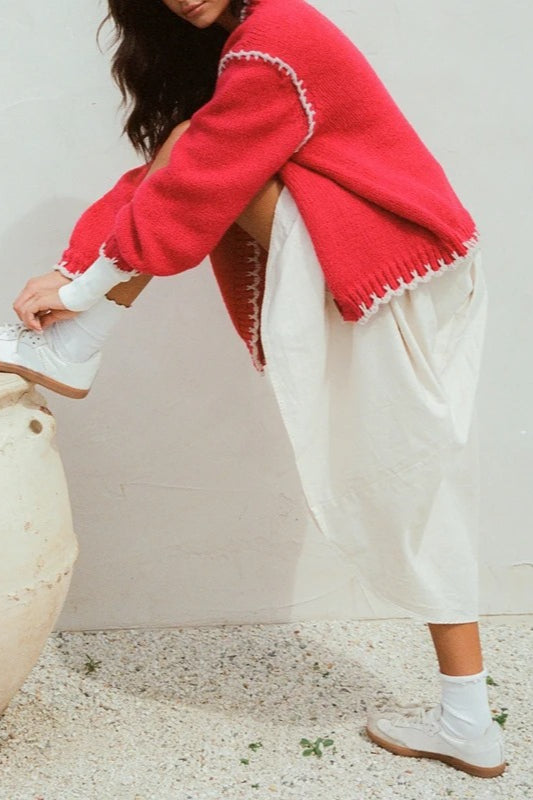 Cable Knit V Neck Button Cardigan