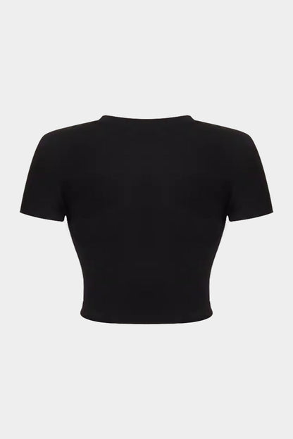 Black Printed Denim Short Sleeve T-shirt