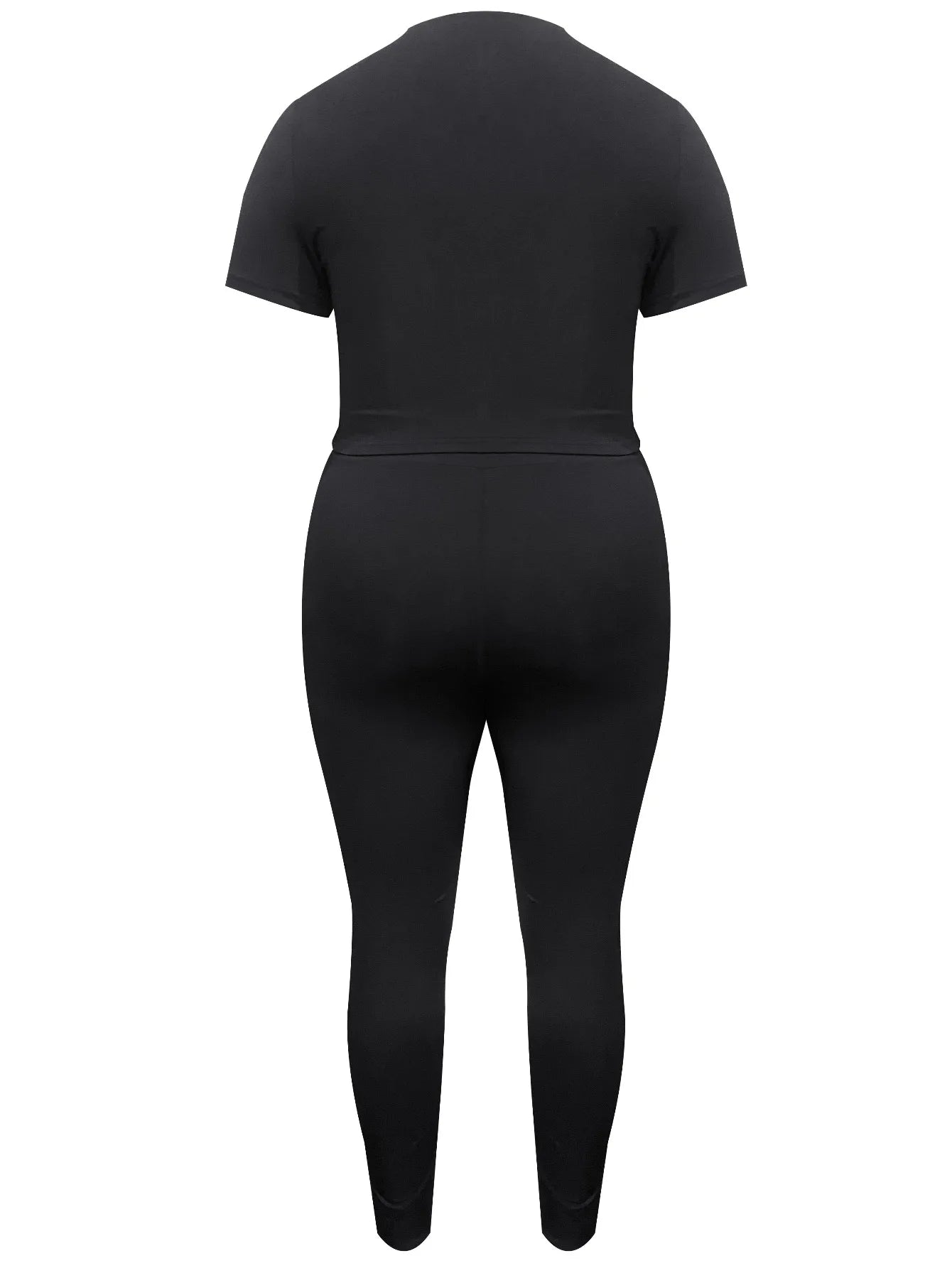 Crop Top Rhinestone Heart Decor Pants Set Skinny Two-pieces Suit Short Sleeve Top Trousers Set