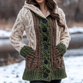 Women's Irish Celtic Knot Jacquard Contrast Hooded Sweater artswardrobe