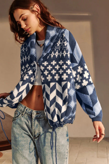 Abstract Y2k Loose Long Sleeve Knit Cardigan