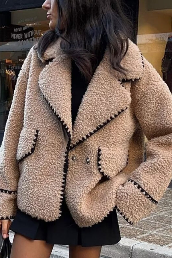 Lamb Wool Lapel Loose Pocket Coat