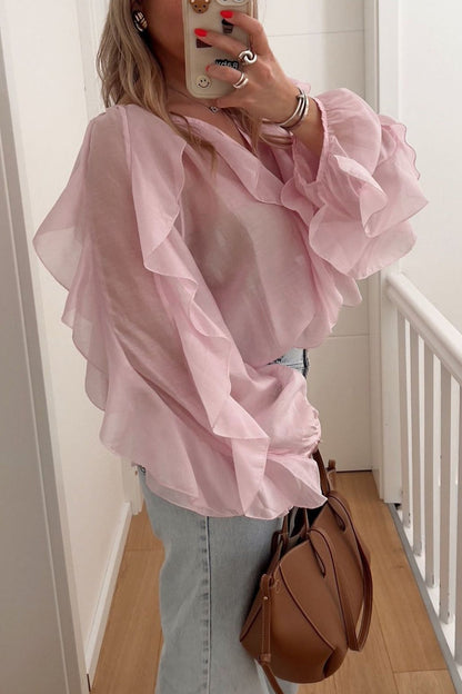 Ruffle V Neck Commuter Blouse