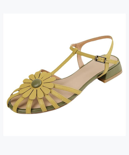 Hollow Out Soft Splicing Flat Sandals Yellow Faux Leather