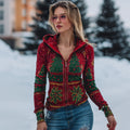 Comstylish Women's Christmas Tree With Glitter Pattern Art Cozy Knit Zipped Sweater