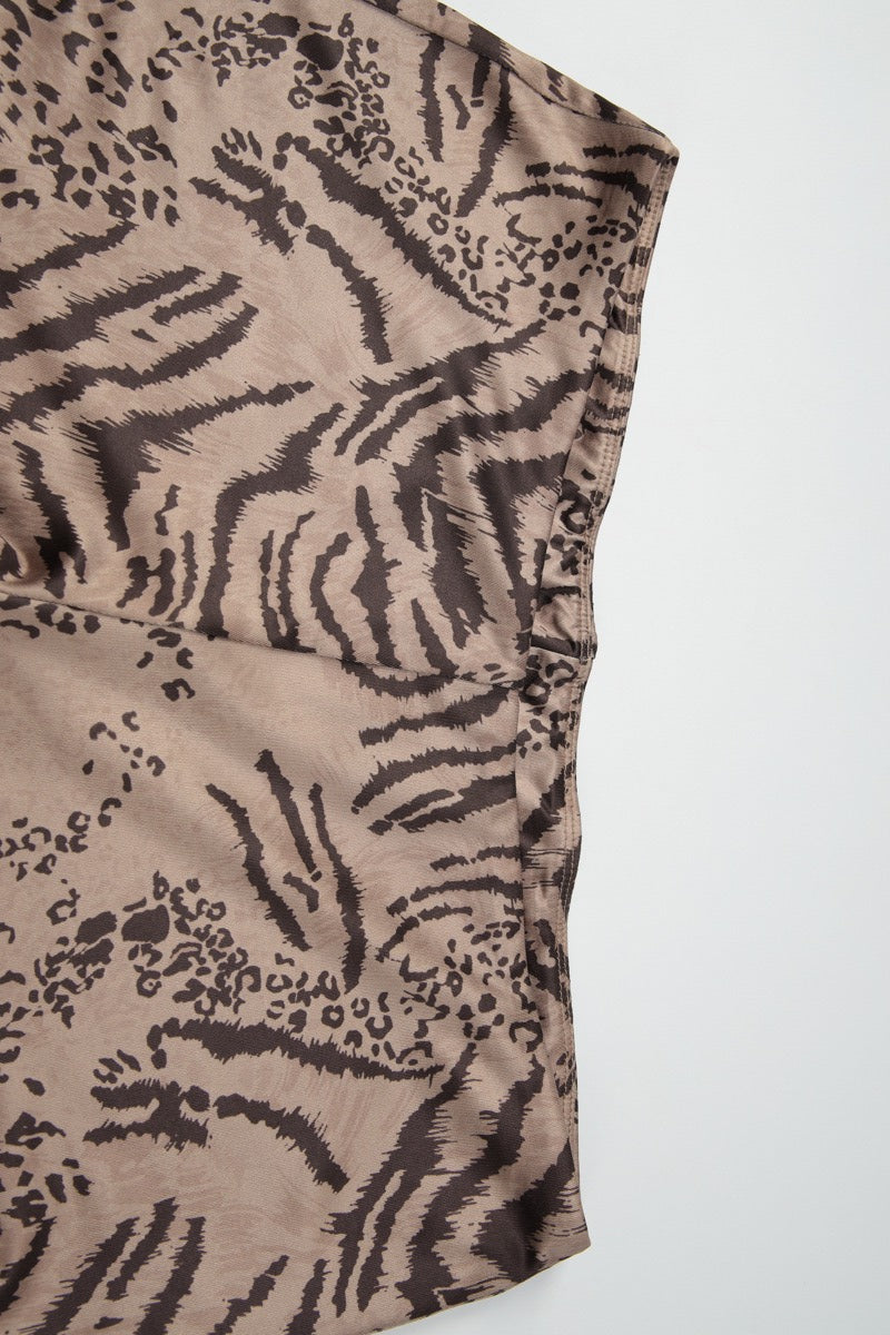 Tiger Print Cutout Backless Halter Top Shorts Set