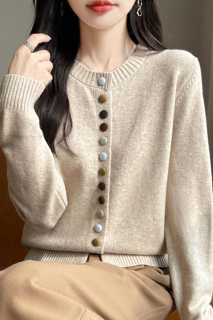 Color Button Velvet Cardigan
