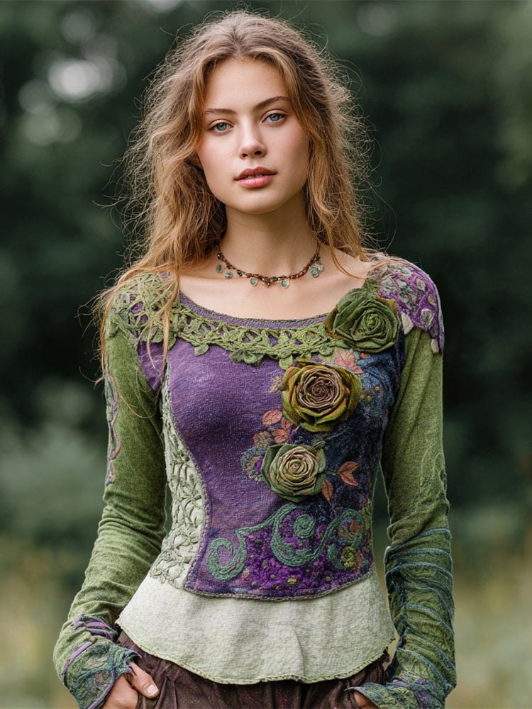 Vintage Gradient Rose Art Women's Long Sleeve Shirt elevenforest