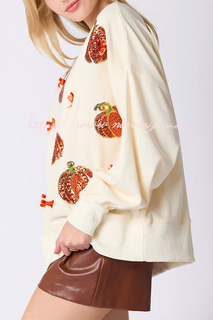 Halloween Colorful Pumpkin Embroidered Loose Sweatshirt