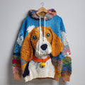 Cute Puppy Art Print Knitted Warm Hooded Sweater artswardrobe