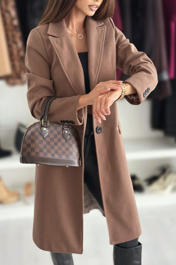 Fashionable Lapel Long Sleeve Single Breasted Loose Coat