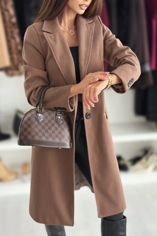 Fashionable Lapel Long Sleeve Single Breasted Loose Coat
