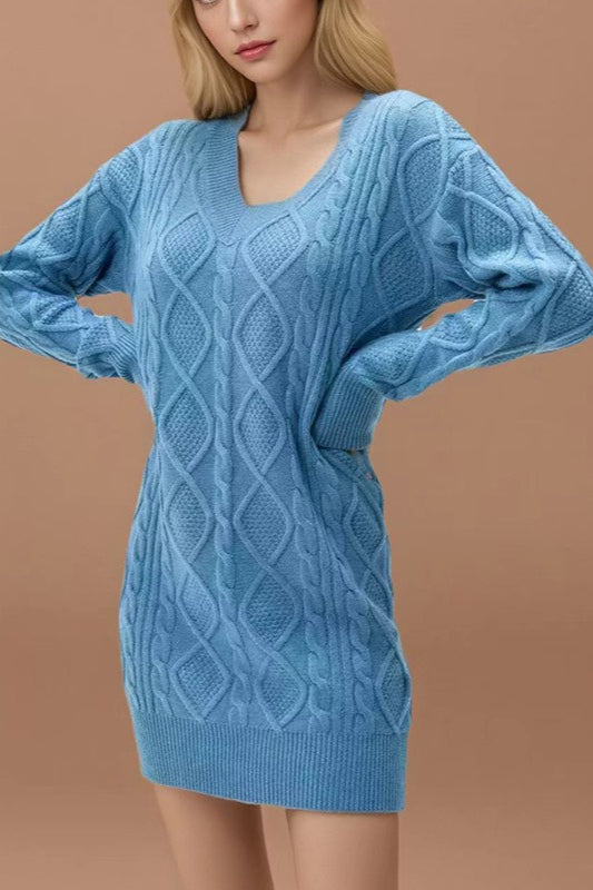 V-neck Cable-knit Sweater Mini Dress
